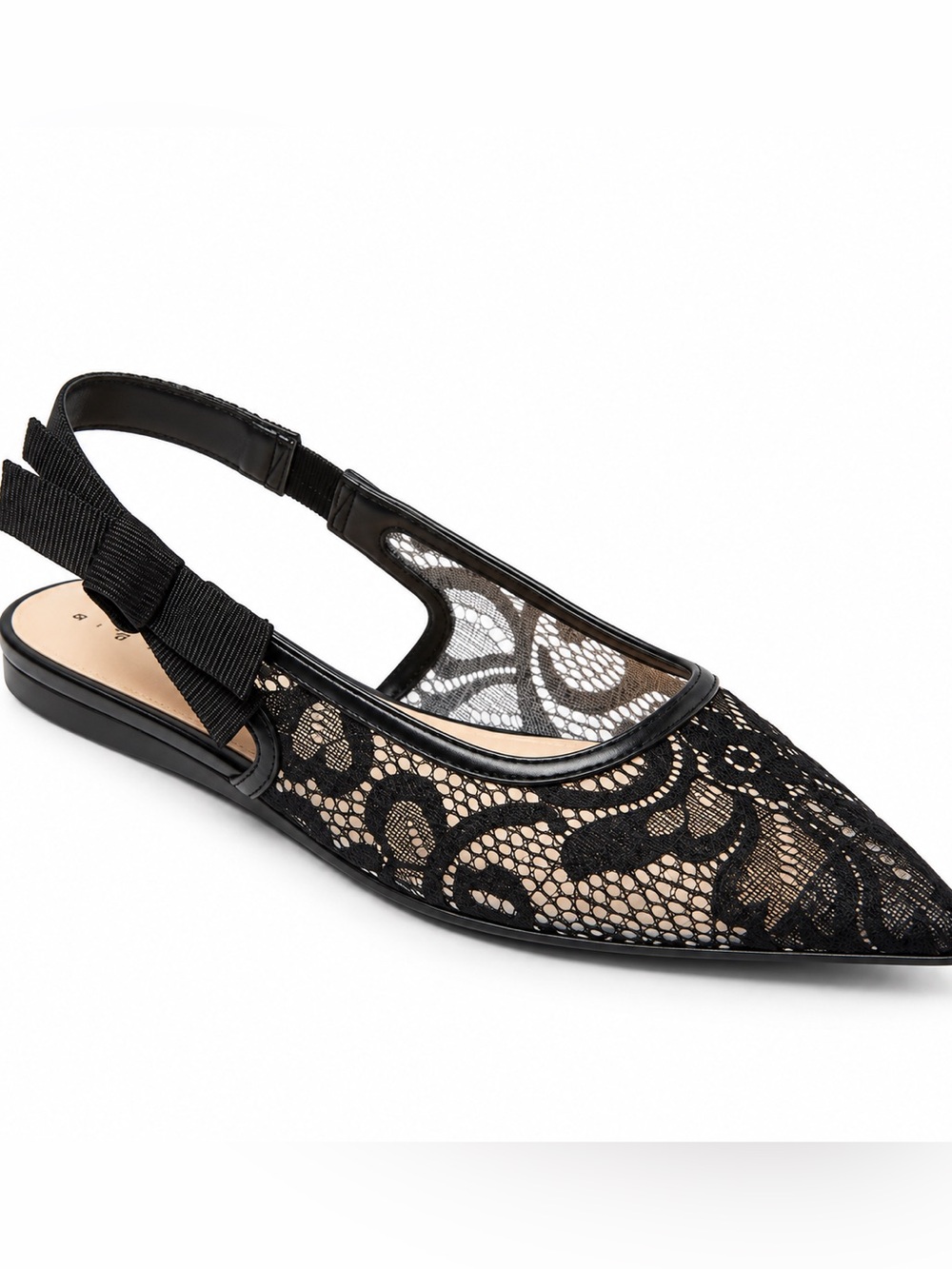 LONDON Lace Sling Back Bow Flats - A New Day Black
